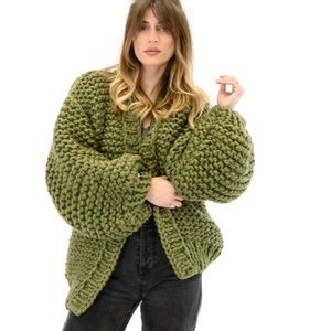 Mums Handmade Chunky Knit Green Cardigan